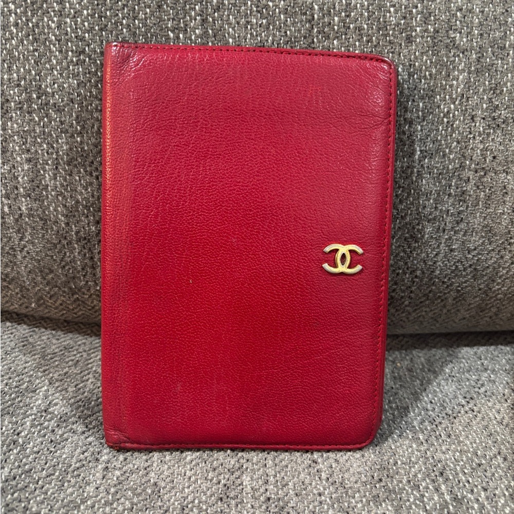 Chanel Red Leather Card Holder Wallet